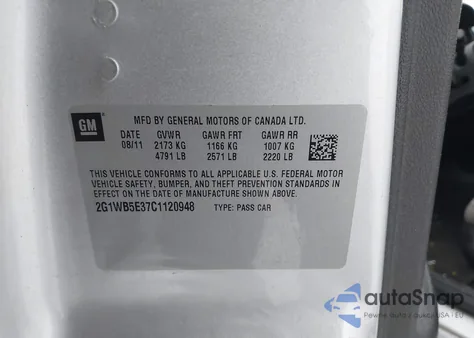 2012 Chevrolet Impala Lt from USA, damaged, VIN 2G1WB5E37C1120948